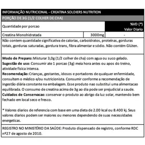 Creatina Monohidratada 500g - 100% Pura - Soldiers Nutrition - Imagem 3
